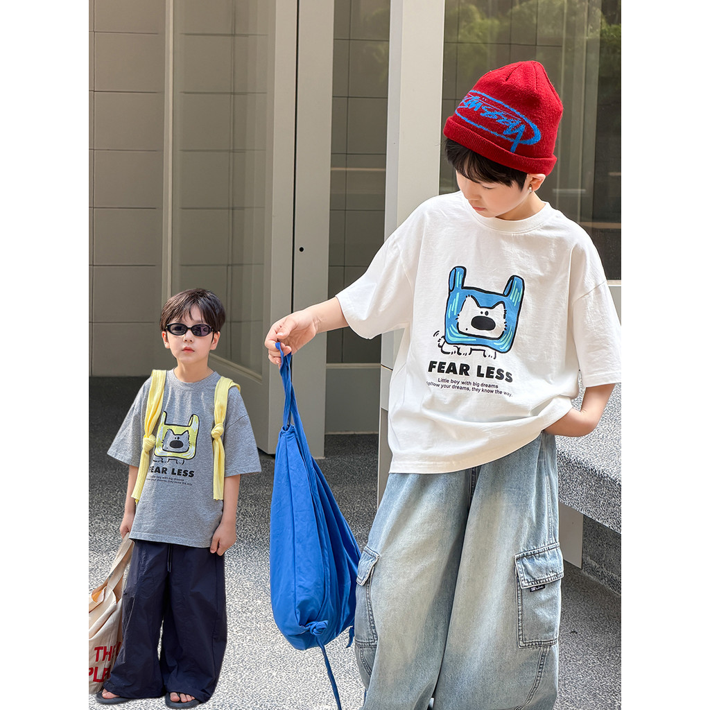 Yima meninos algodão filhote de cachorro impresso camiseta de manga curta crianças verão estilo fino bebê solto Casual c