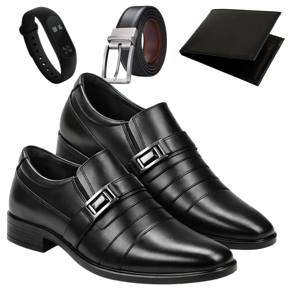Sapato Social Masculino Reforçado Elegante de Couro Premium Macio Confortável + Kit Exclusivo