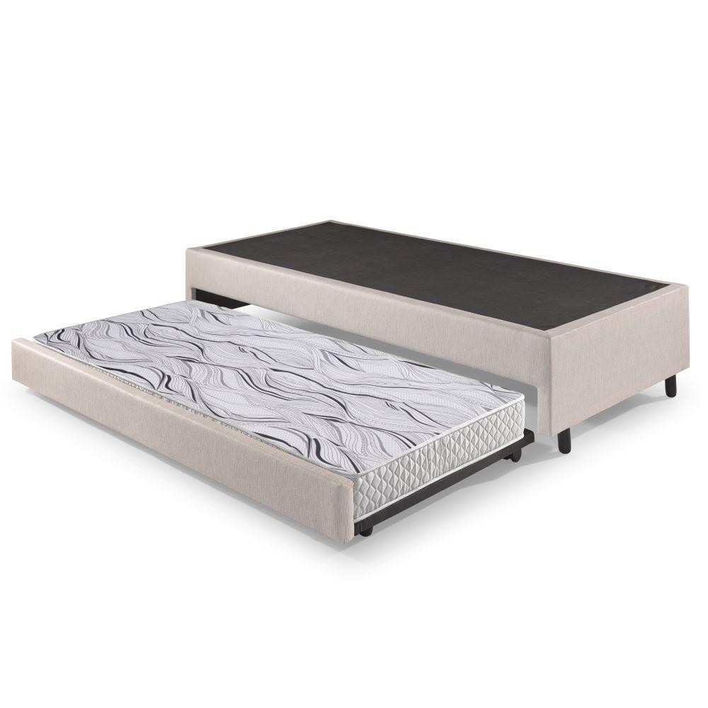 Bicama Box Solteiro Courino Linho Areia 96x203x28 cm com Colchão Auxiliar Ecoflex