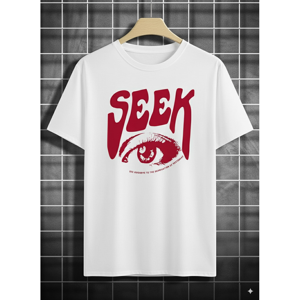 Camiseta de manga curta SEEK Letter Print para homens, top casual de verão com decote redondo atlético para uso diário