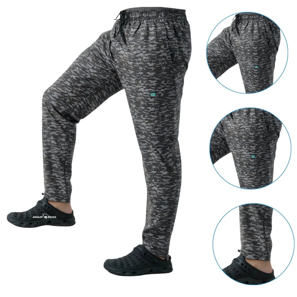 CALÇA DE PESCA MASCULINA FLEX MAR NEGRO CAMUFLADA PROTEÇÃO UV 50+ MAR NEGRO
