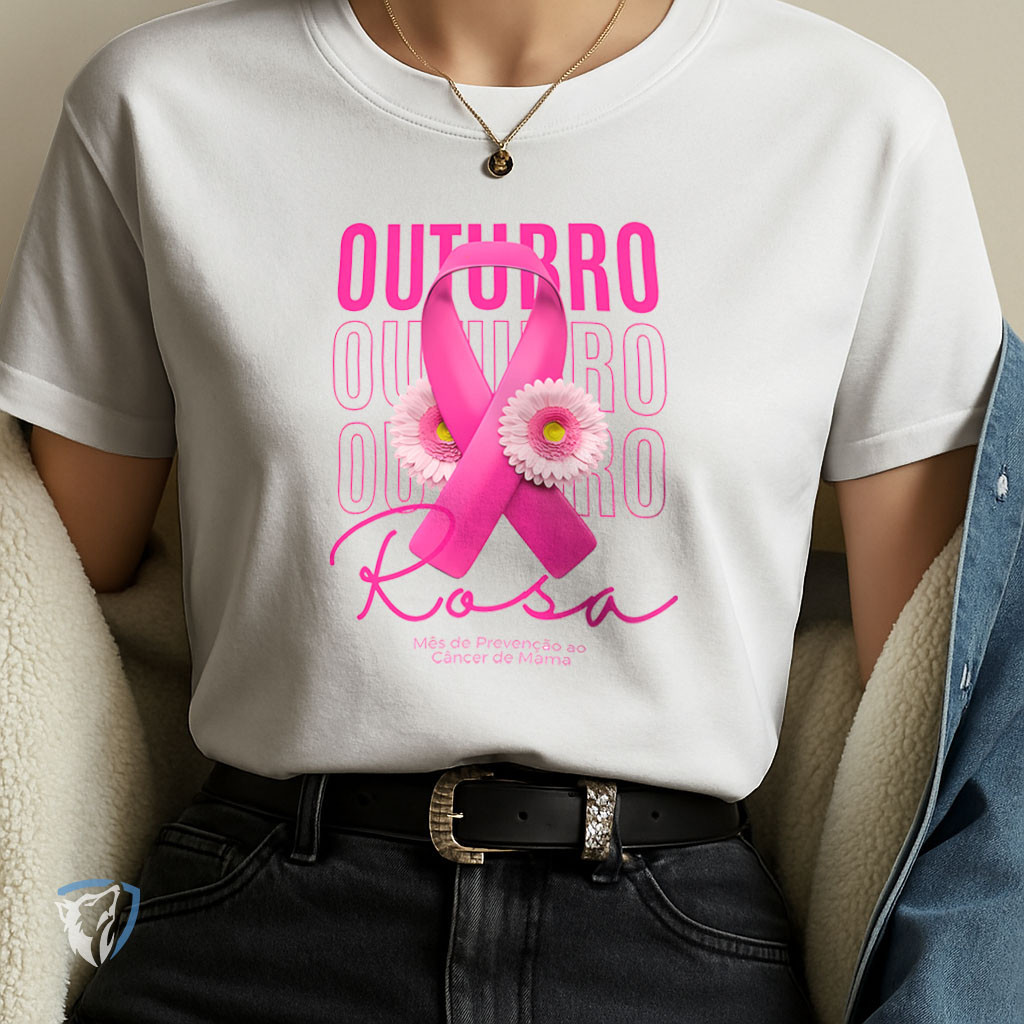 [Camiseta Premium em Algodão Puro]SISI Camiseta Outubro Rosa | Estampa Laço Rosa Prevenção ao Câncer