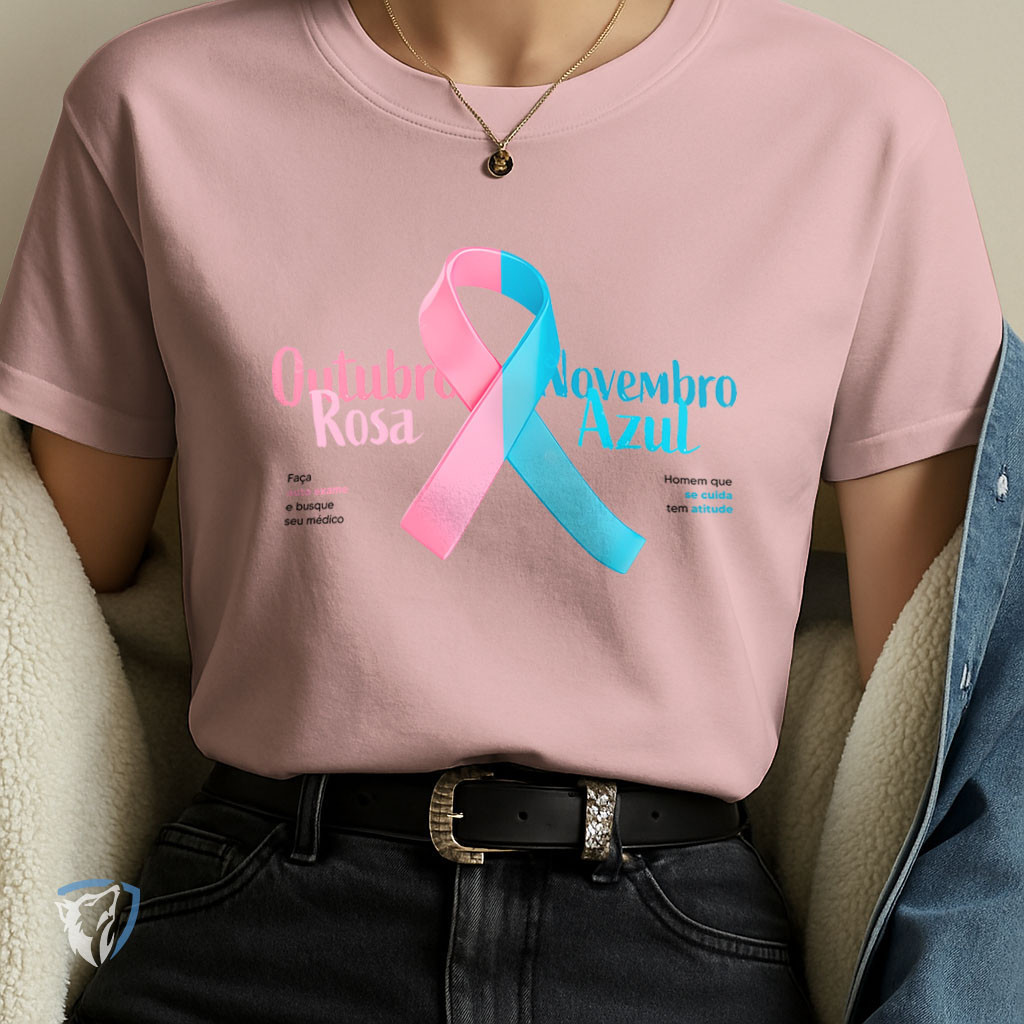 T-Shirt Estampada Campanhas Sociais | Outubro Rosa Novembro Azul — imagem 2 de 2