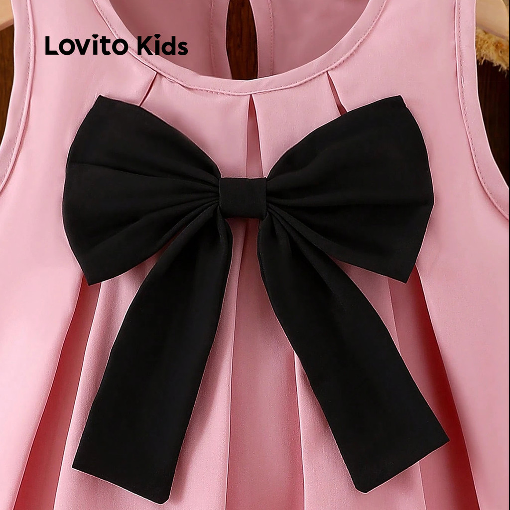 Detalhes do Lovito Kids Vestido Fofo com Laço Plissado Primavera/verão Rosa para menina L160LD210