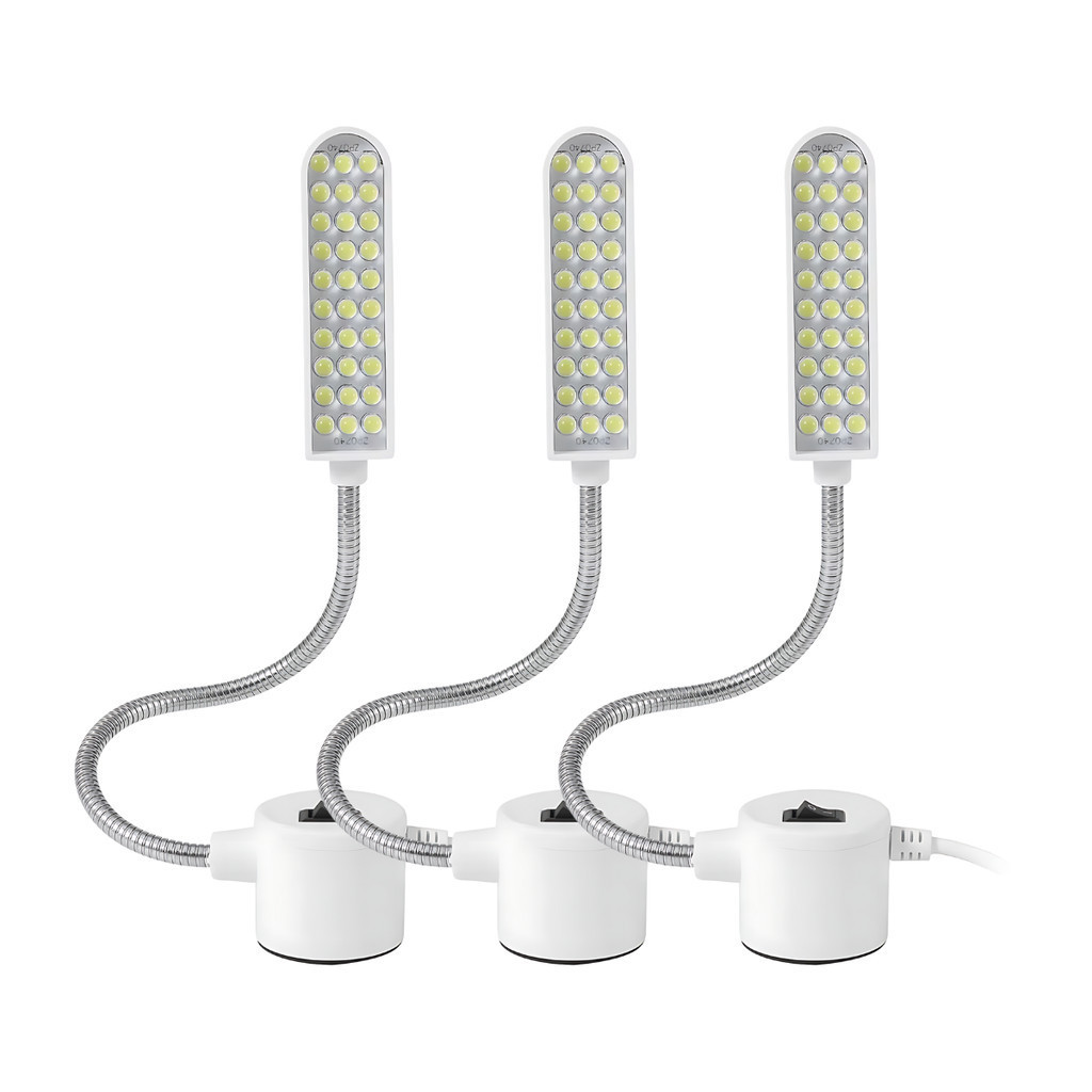 Kit com 3 Luminárias para Máquina de Costura Y-20A Haste Flexível 360 imã Botão liga/desliga Bivolt