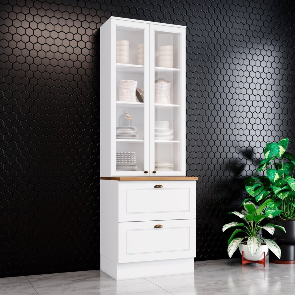 Cristaleira 2 Portas de Vidro 2 Gavetas Emily Espresso Móveis Nature/Branco em Oferta na Shopee