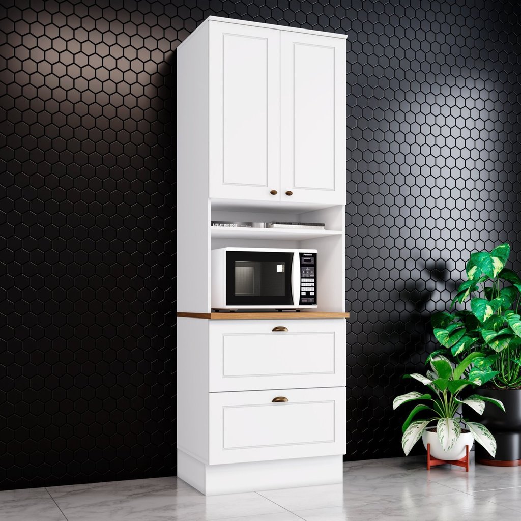 Torre Quente para 1 Forno 2 Gavetas com Tampo Emily Espresso Móveis Branco HP/Nature em Oferta na Shopee