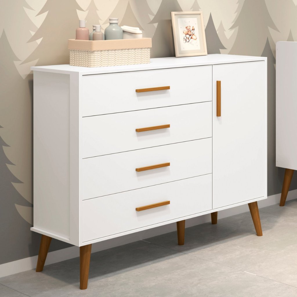 Cômoda Sapateira Infantil 4 Gavetas 1 Porta Isis Branco