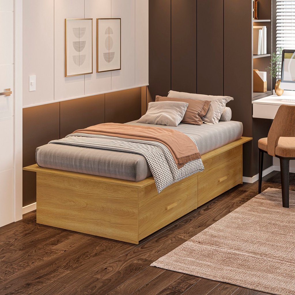 Cama Solteiro Adulto com 2 Gavetas Deva Yescasa Freijó em Oferta na Shopee