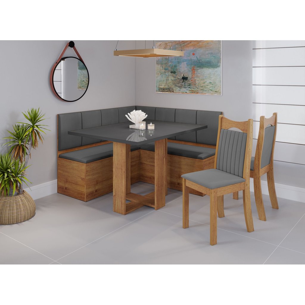 Canto Baú Texas com 1 Mesa Retangular e 2 Cadeiras Dalas Mel/Grafite