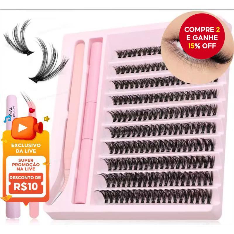 Kit De Cluster De Cílios Postiços De Vison Falso Macio De 200 Unidades-Onda C , Comprimento Misto 10-16 Mm