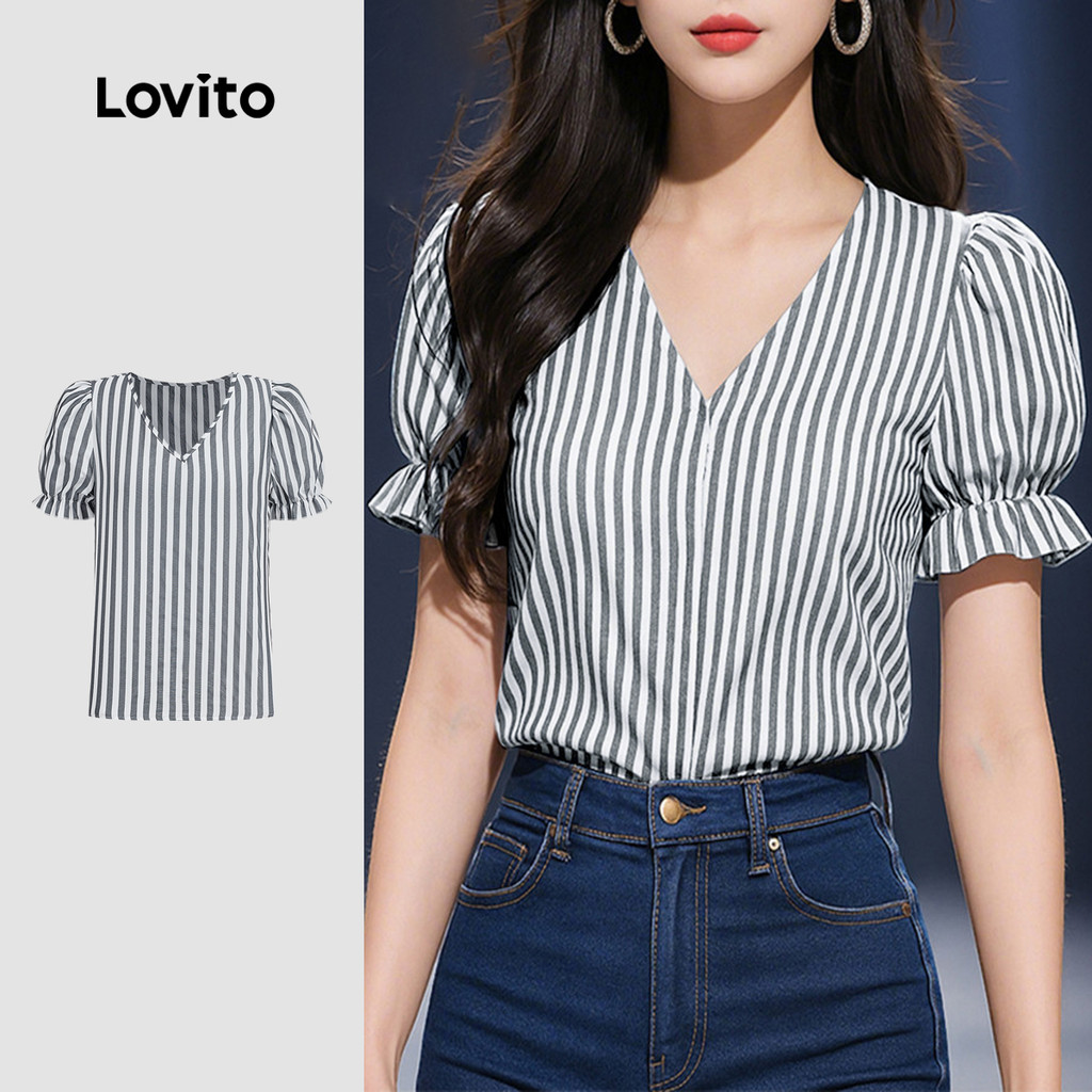 Lovito Blusa Elegante com Design de Linhas Blusa Primavera/verão para Mulheres L154LD363 em Oferta na Shopee