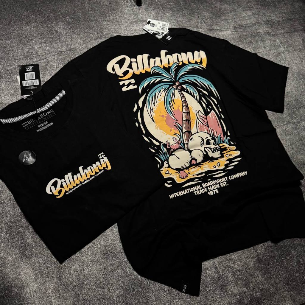 BILLABONG Clássico Preto 100 % Algodão Calmante Crânio De Coco Impresso Personalidade Esportiva Masculina Camiseta Top 0