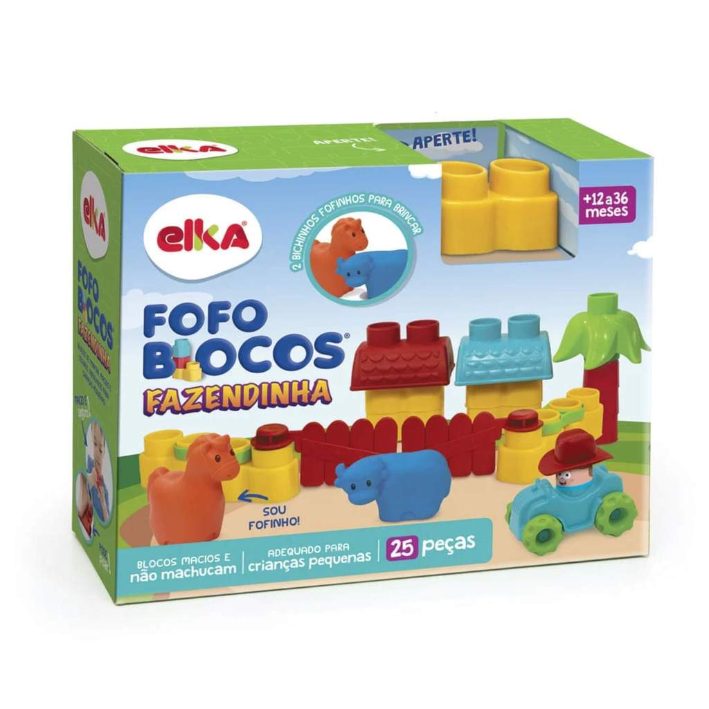 Brinquedo Infantil Blocos de Montar Fofo Blocos Fazendinha 25 peças Elka - 1093 em Oferta na Shopee
