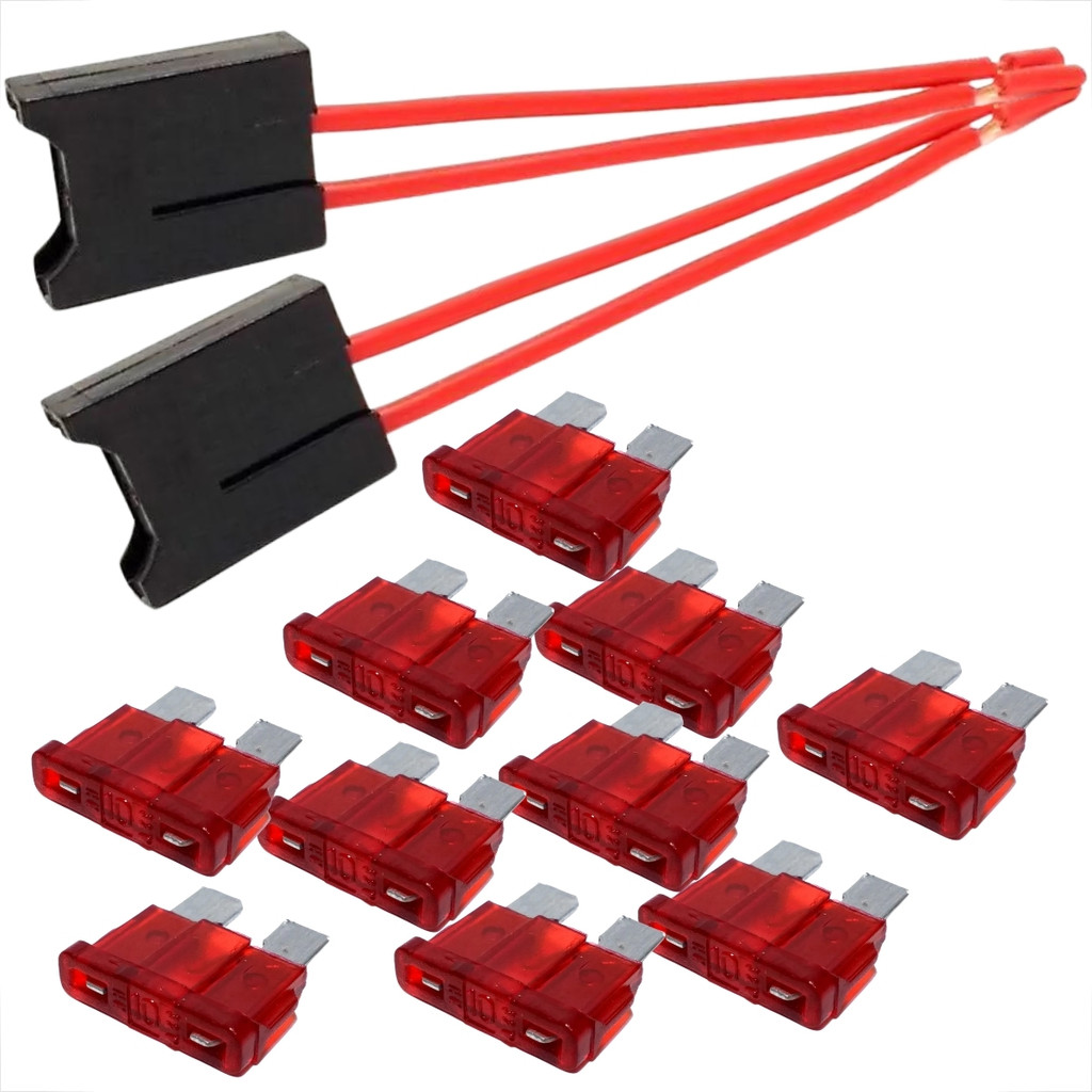 2 porta fusiveis lâmina comum fio de 2,5 mm - unidade + 10 fusiveis de 10 amperes