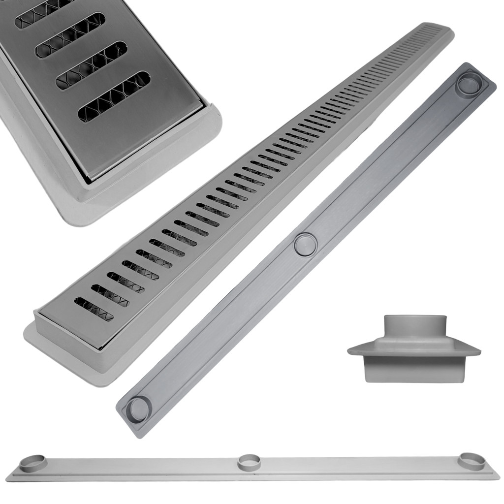 Ralo Linear Inox Palito Polido 5cm x 80cm Coletor Raso 3cm Cinza