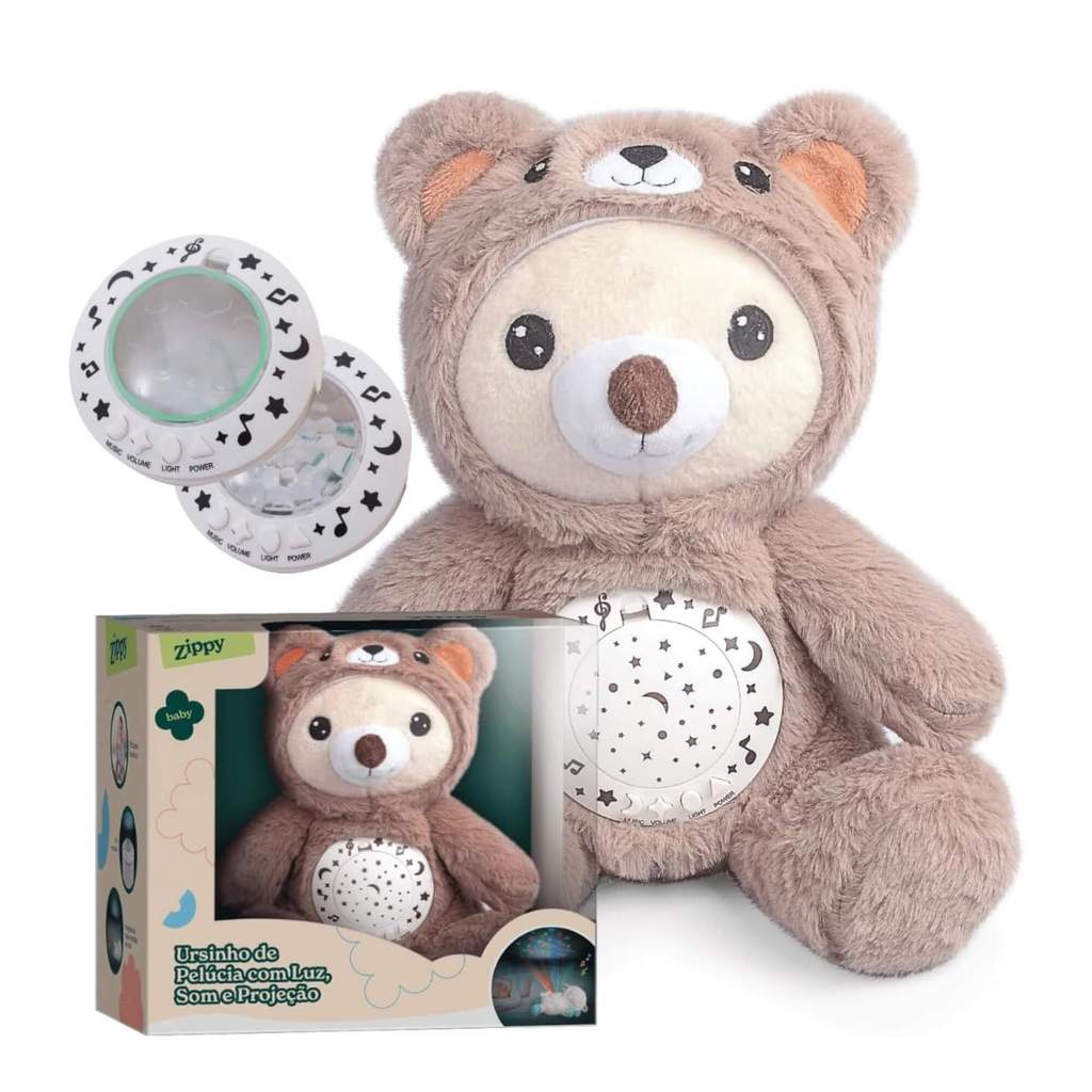 Pelúcia Musical Bebê 3 em 1 Luz Som Projeção Estrelas Sensor de Choro Ursinho Zippy Toys - 11124 em Oferta na Shopee