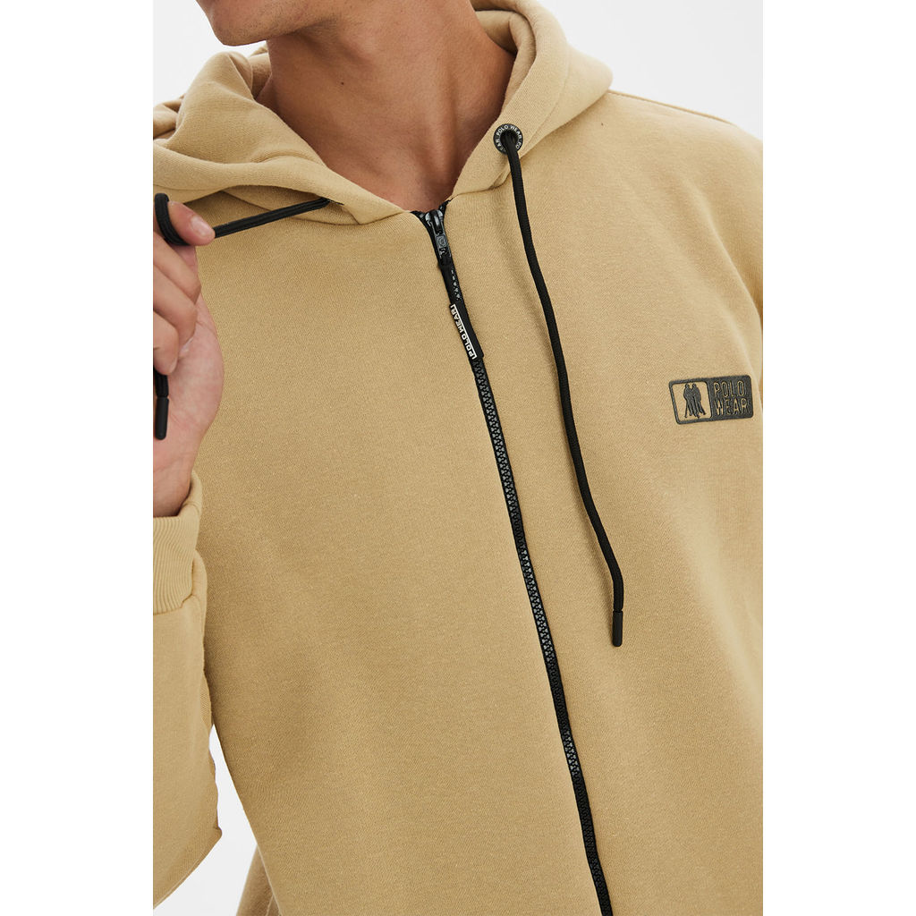 Detalhes do Blusa Moletom Masculina Com Zíper Polo Wear Bege Médio