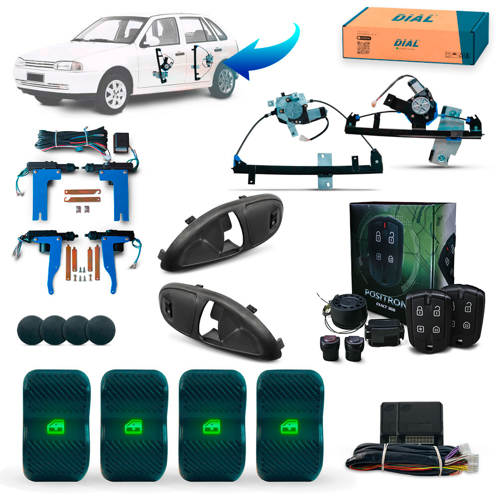 Kit Vidro Eletrico, Trava e Alarme Positron Gol Parati 4 Portas Completo G2 Inteligente