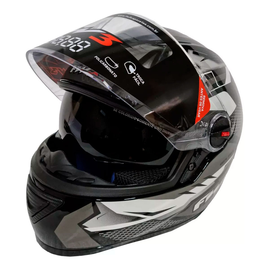 Capacete para Moto Integral Fechado GTX FOX Grafite Brilhante Com Óculos Interno Tamanho 58 - Fw3