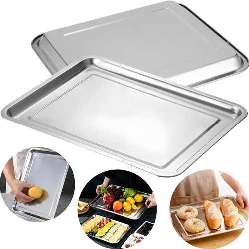 Bandeja Inox Retangular Rasa 35x45cm Servir Pratos Comidas Talheres Garçom Restaurante Buffet