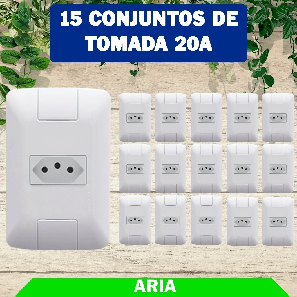 Conjunto Tomada 2P+T Tramontina Aria 20A Kit 15 Unidades