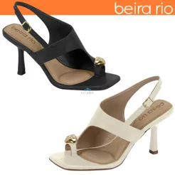 Sandália Beira Rio Feminina Salto Alto Fino Dedo Metalizada Festa
