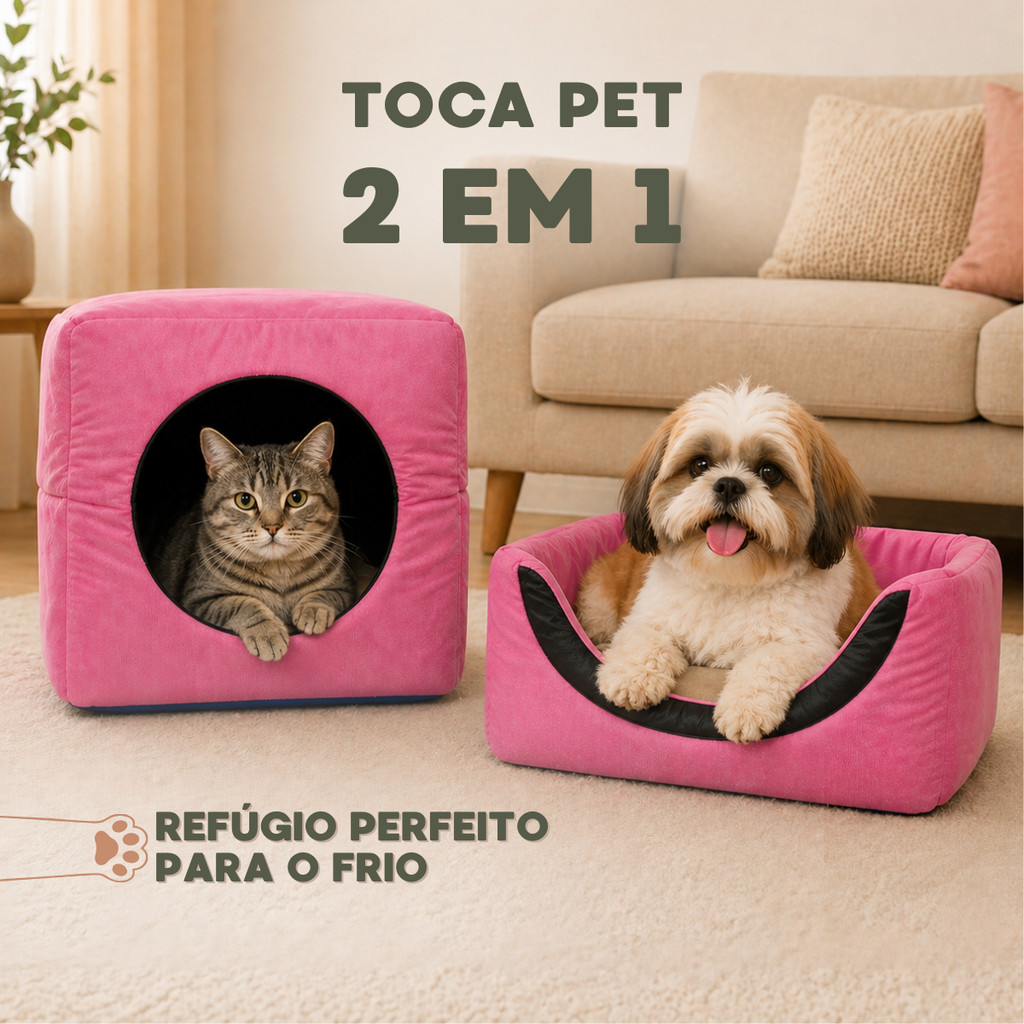 Toca Pet 2 em 1 para Gatos e Cachorros | Casinha Quentinha Inverno | Cama Iglu Macia