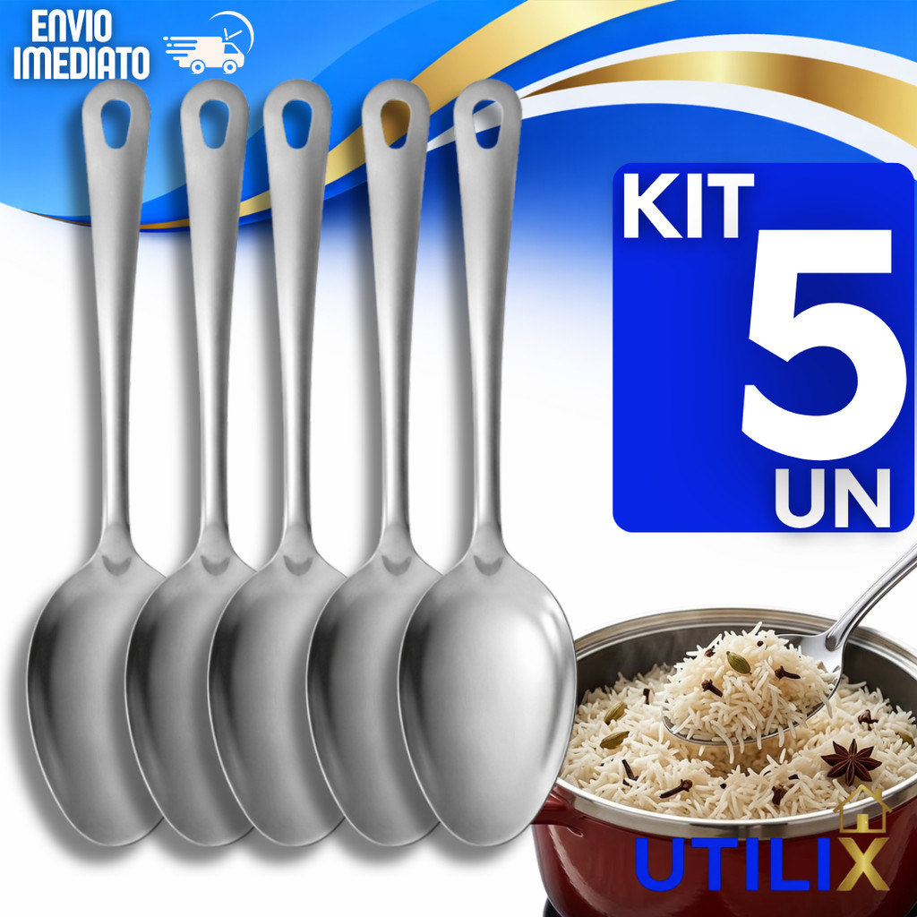 KIT Colher Grande Arroz  Multiuso Aço Inoxidável Casa Buffet Utilidades Praticidades