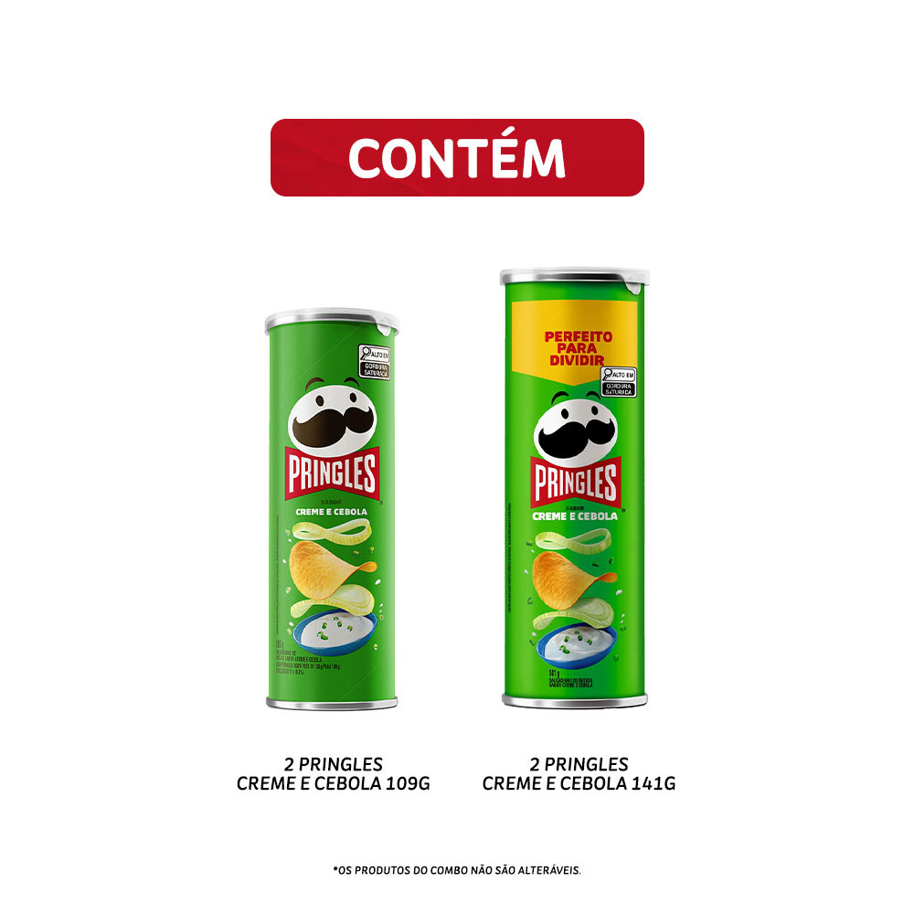 Combo Batata Frita Pringles Creme e Cebola 141g e 109g 4 unidades