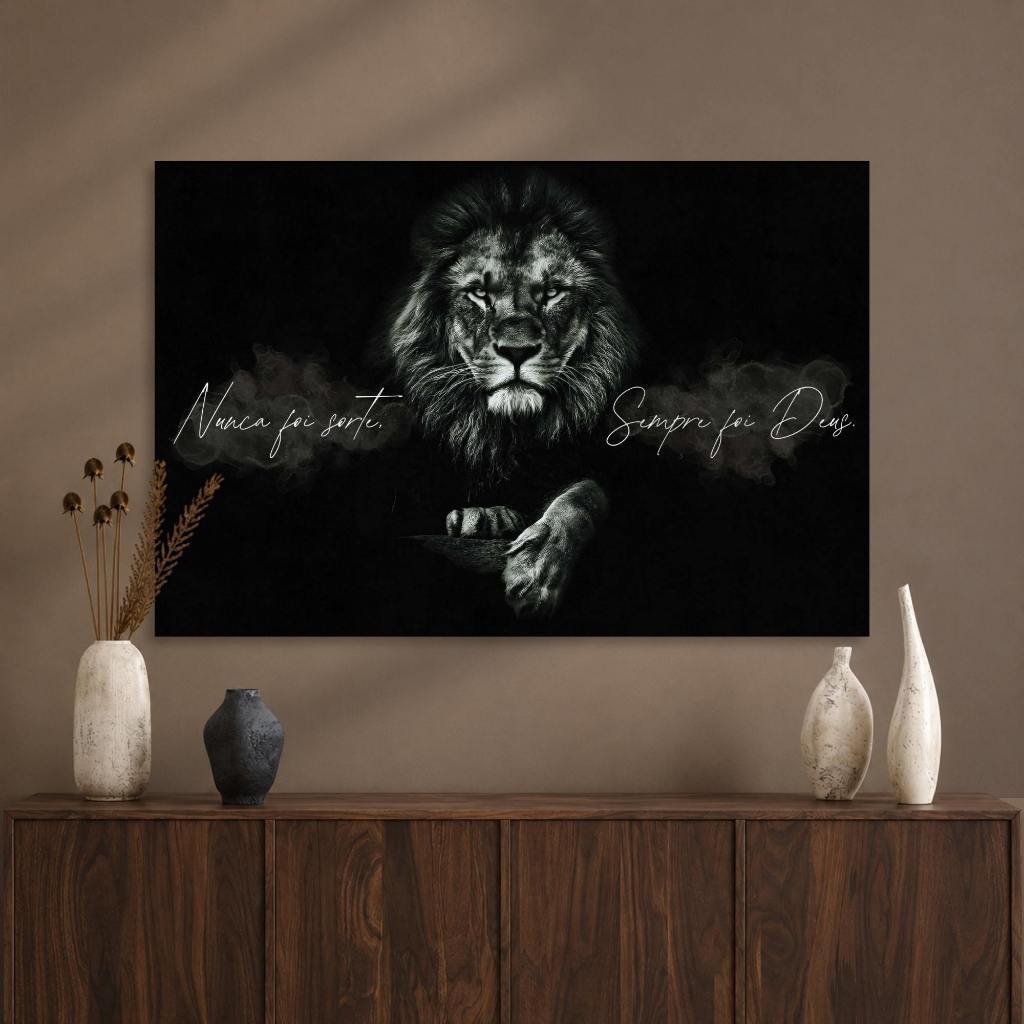 Quadro decorativo leão de judá nunca foi sorte sempre foi Deus decoração sala quarto religiosa