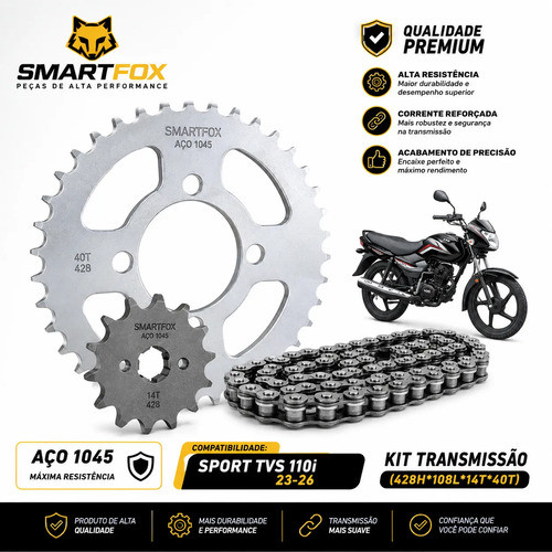 Kit Relação Aço 1045 Mottu Sport 110 2022 2023 2024 Prateado