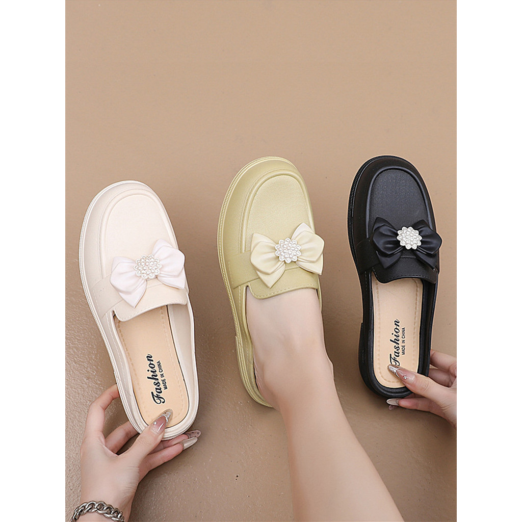 Baotou meio deslizamento feminino ao ar livre usar novos chinelos impermeáveis de sola macia sapatos de borracha de chuv