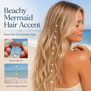 Clipe De Destaque De Cabelo De Praia De Sereia De Verão , Corrente De Ouro , Concha De Estrela Do Mar , Grampo Com Borla