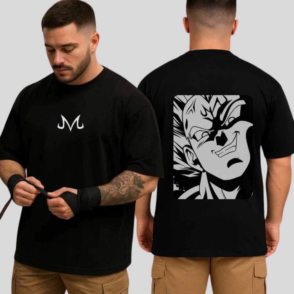 Camiseta Camisa Oversized Vegeta MajinBoo Musculação 100% Algodão Streetwear Treino Confortavel