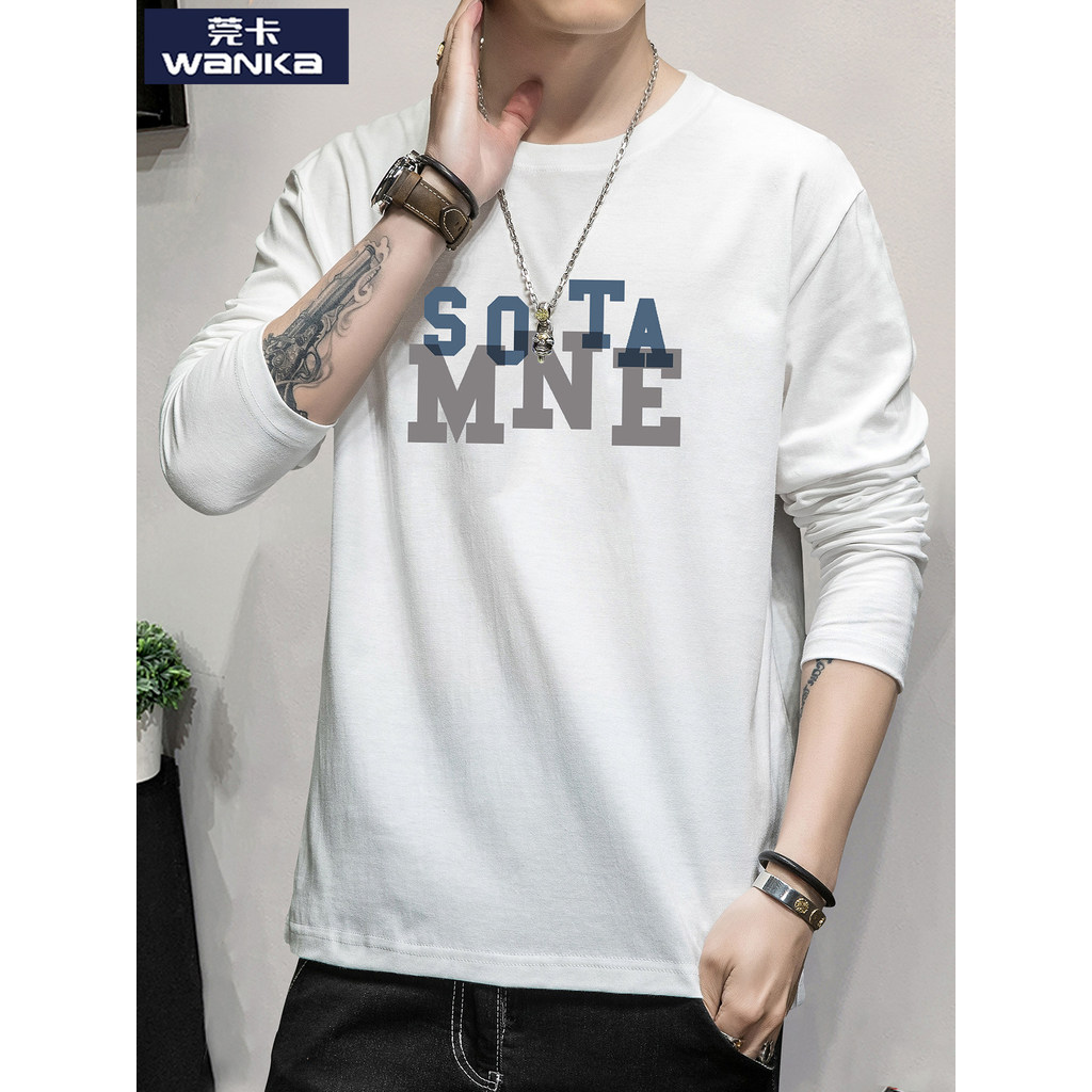Camiseta masculina de manga comprida de algodão puro primavera outono estilo carta impressa jaqueta masculina 200 contag