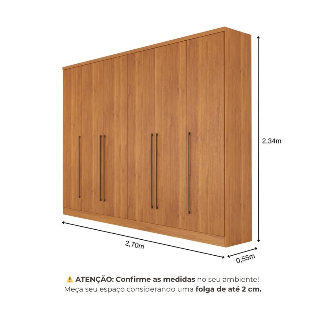 Detalhes do Guarda Roupa Casal 6 Portas 8 Gavetas 270cm Portugal Yescasa Marrom/Cinamomo Cinamomo