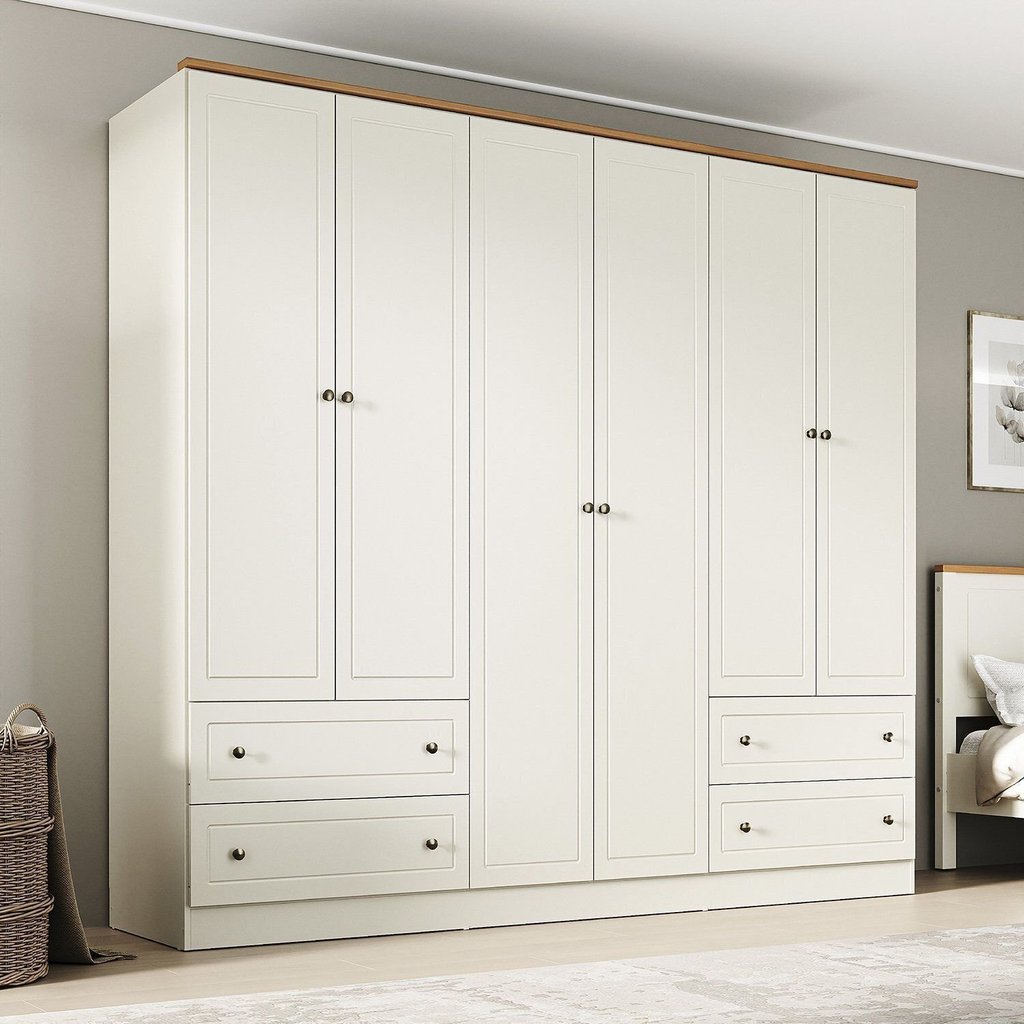 Guarda-Roupa Casal 6 Portas 4 Gavetas Ananda CabeCasa MadeiraOriginals Bege/Offwhite 6 Portas
