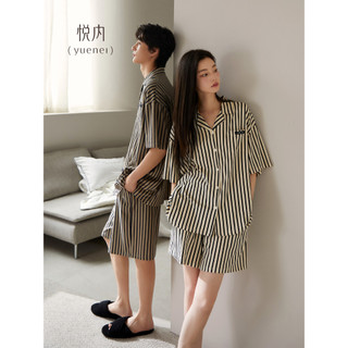 Yuenei casal pijamas femininos verão Shorts de manga curta puro algodão Homewear masculino Casual pode usar ao ar livre