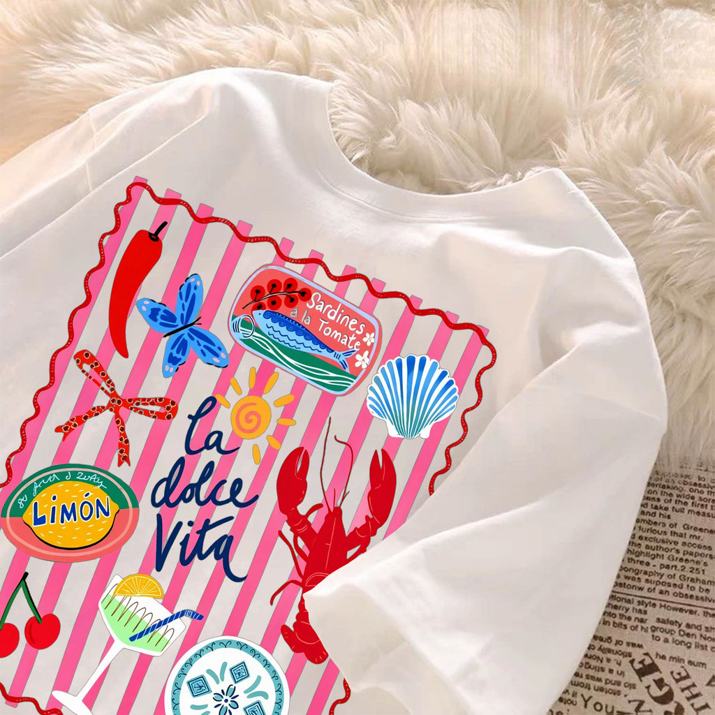 [Camiseta Premium Algodão]JOJO Camiseta Feminina Oversized Streetwear Estampa Tropical Praia Verão Algodão 100%