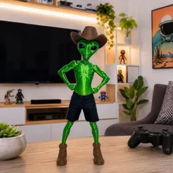 Estatueta Decorativa Alienígena Cowboy Ambiente Geek Criativo ET