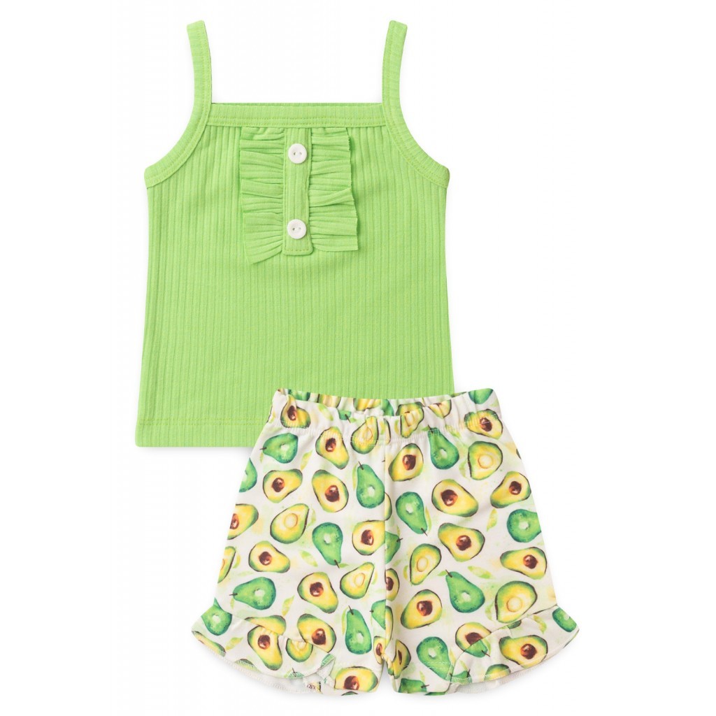 Conjunto Blusa Com Botões e Shorts Canelado Menina