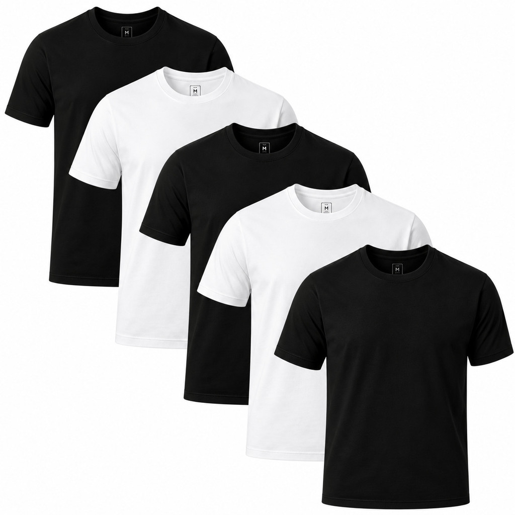 Kit 5 Camisetas Básicas Lisas Malha 100% Algodão Fio 30.1 Dia a Dia Casual Para Personalização