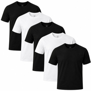 Kit 5 Camisetas Básicas Lisas Malha 100% Algodão Fio 30.1 Dia a Dia Casual Para Personalização