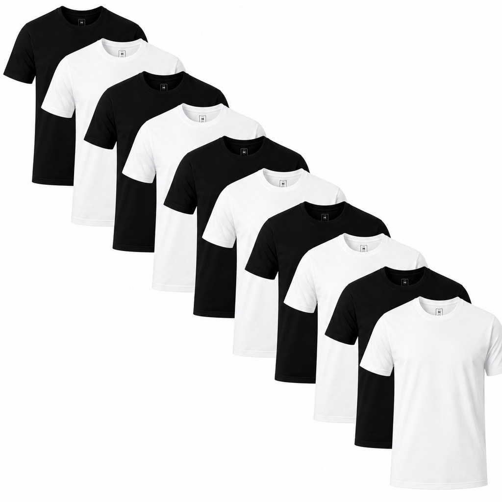 Kit 10 Camisetas Basicas Lisas 100% Algodão Malha 30.1 Dia a Dia Casual Preta Branca