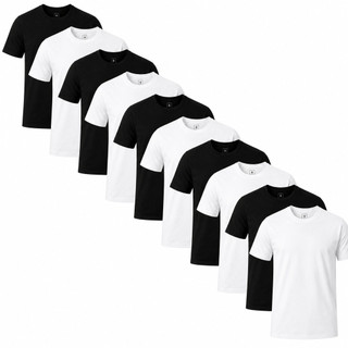 Kit 10 Camisetas Basicas Lisas 100% Algodão Malha 30.1 Dia a Dia Casual Preta Branca