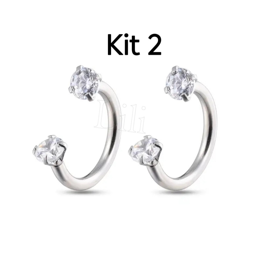 kit 2pçs Piercing Para tragus/lábio/ Cartilagem helix Brinco com 2 Zircônia