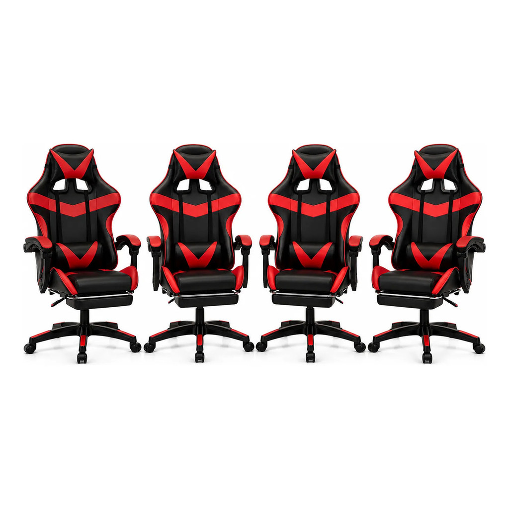 Kit 4 Cadeira Gamer Reclinável Ergonômica Conforto Premium Vermelho Couro Sintét