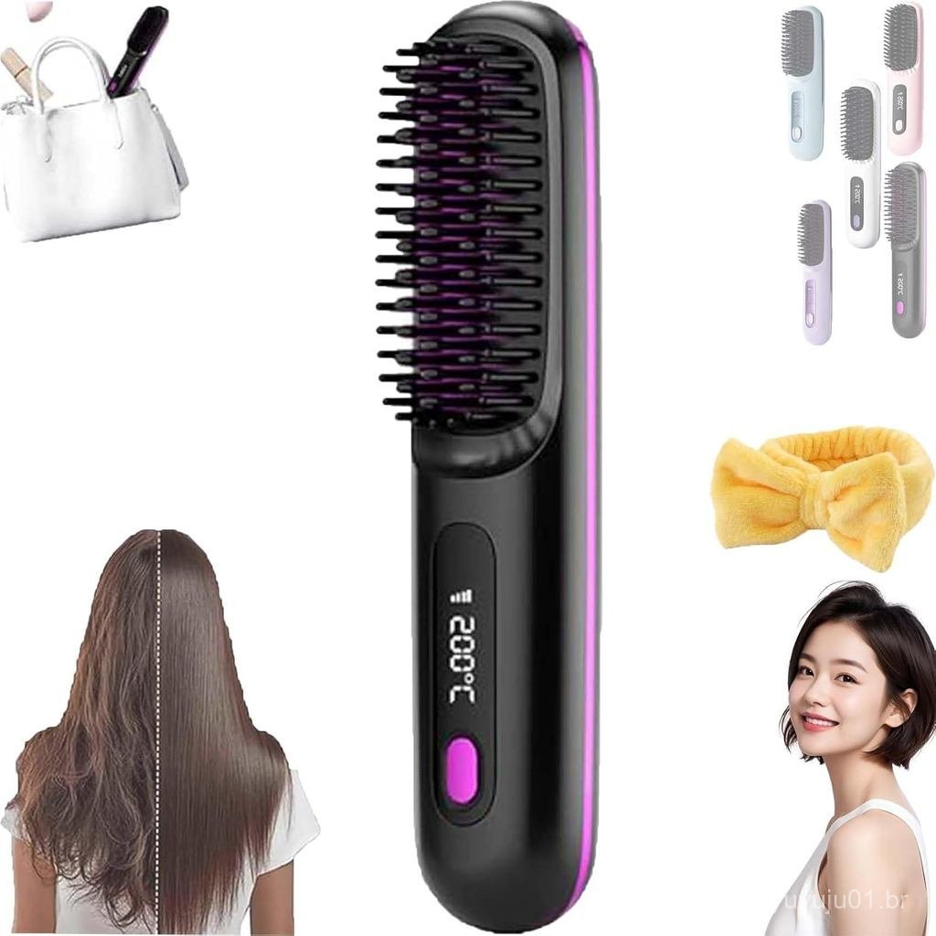 2026 Nova Escova Alisadora de Cabelo Sem Fio com Aquecimento, Portátil, de Cerâmica, para Cabelos Curtos, Leve, Recarreg