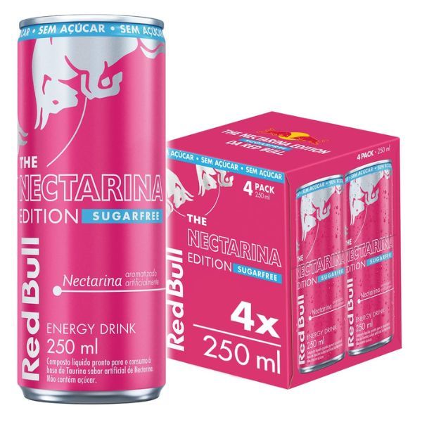 Red Bull Energético, Nectarina, Sem Açúcar, 250ml, 4 latas